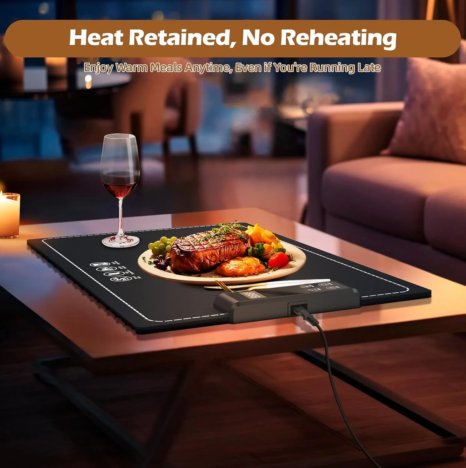 Food Warming Mat - Fast Heating,6Temperature Settings,Rollable,Portable,Silicone Electric Warming Tray,Auto Shut-Off-Versatile Food Warmer for Gatherings,Parties, Everyday Use 24x15-Dark Blue