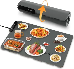 Food Warming Mat, Portable Electric Warming Tray Rollable 5 Modes Temperature 6 Timer Setting Food Warmer Roll Up Buffet Hot Plates Heat Pad for Buffets Party and Home Daily Use