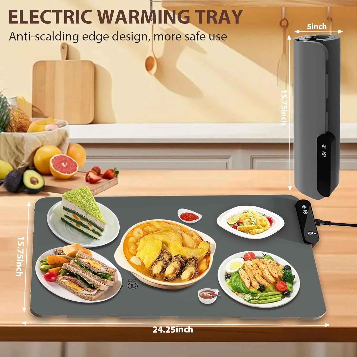 Food Warming Mat, Portable Electric Warming Tray Rollable 5 Modes Temperature 6 Timer Setting Food Warmer Roll Up Buffet Hot Plates Heat Pad for Buffets Party and Home Daily Use