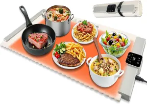 Food Warming Mat, Rollable Portable Silicone Heating Mat with 7 Temperature Levels and Auto-Off, Food Warmers for Parties Buffet, Electric Warming Tray Suitable for Home,Party,Gatherings
