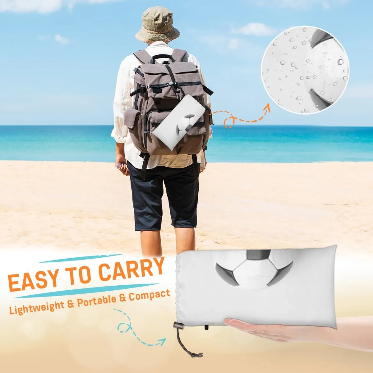 Football Sport Beach Blanket, Sandproof Beach Mat, Adults Waterproof Quick Drying Sand Free Mat with 4 x Ground Spikes for Outdoor Travel Camping Hiking, Soccer
