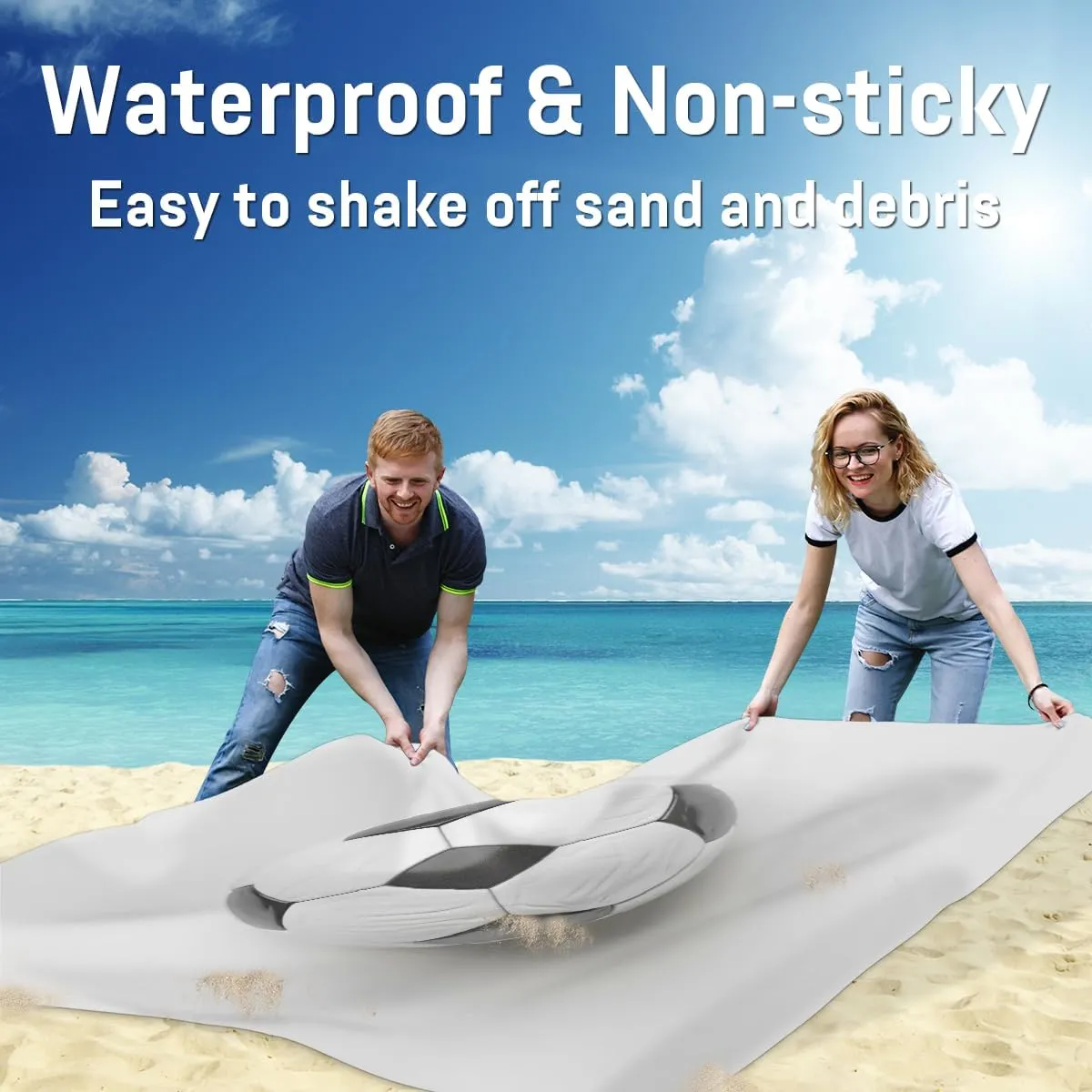 Football Sport Beach Blanket, Sandproof Beach Mat, Adults Waterproof Quick Drying Sand Free Mat with 4 x Ground Spikes for Outdoor Travel Camping Hiking, Soccer