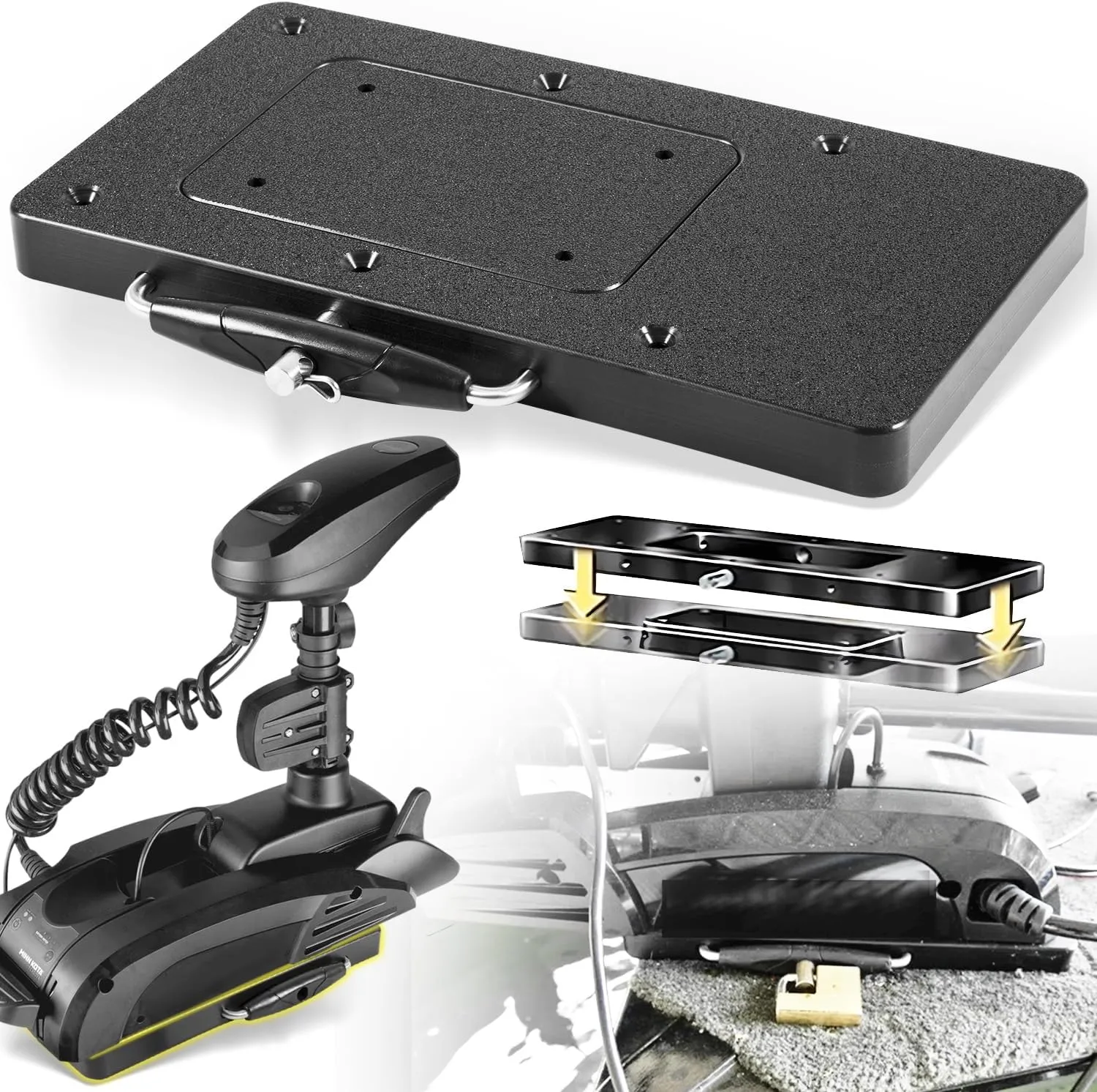 For Minn Kota 1854021 Quick Release Bracket MKA-21 for Terrova, Ulterra, PowerDrive, Deckhand 40, Riptide ST SP Trolling Motors, Composite Electric Steer Trolling Motor Bracket Mount Plate, Black