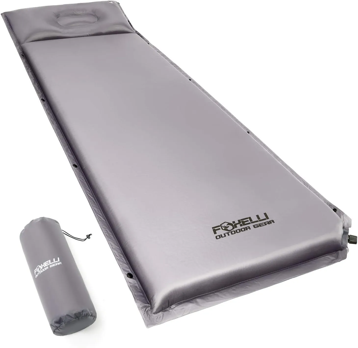 Foxelli Sleeping Pad for Camping - Self Inflating Ultra Thick 2.75" Insulated Foam Sleeping Mat with Pillow, Inflatable Camp Mattress for Hiking, Backpacking, Travel