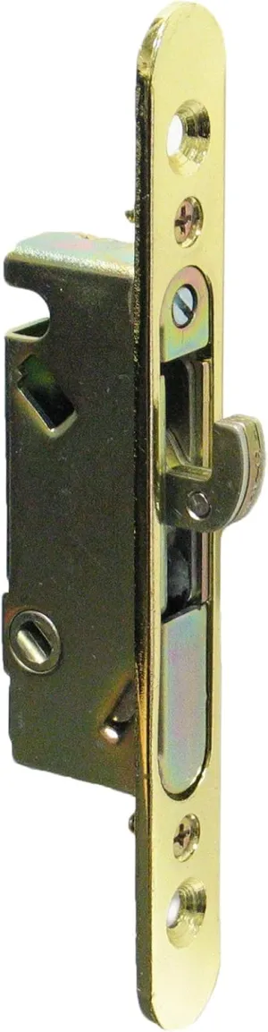 FPL #3-45-S Sliding Glass Door Replacement Mortise Lock with Adapter Plate, 4-5/8” Screw Holes, 45 Degree Keyway- Polished Brass Finish