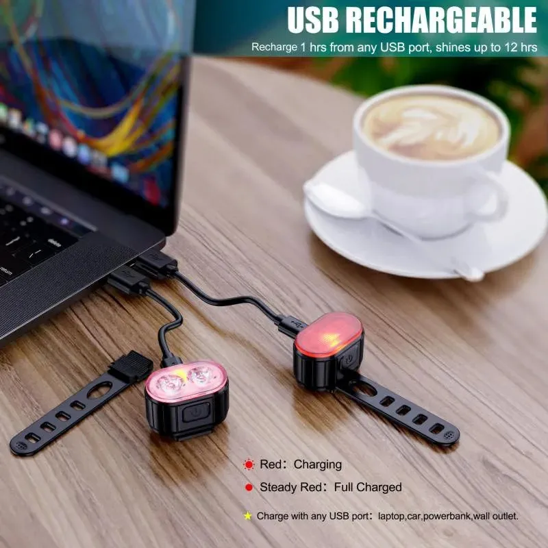 Front and Rear LED Bicycle Lights - Versatile Cycling Flashlight and Taillight Lantern for Enhanced Safety