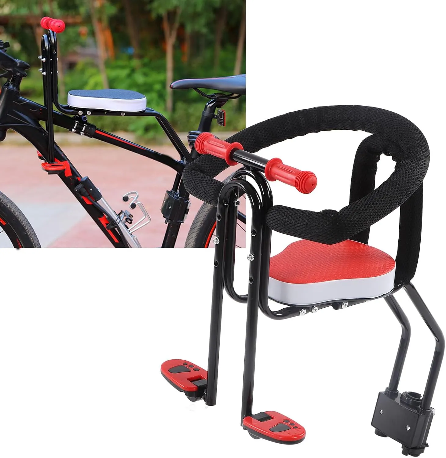 Front Mounted Bike Child Front Toddler Bike Seat Adjust Pedal Height Sturdy Iron Mountain Bike Safety Seat for Kids