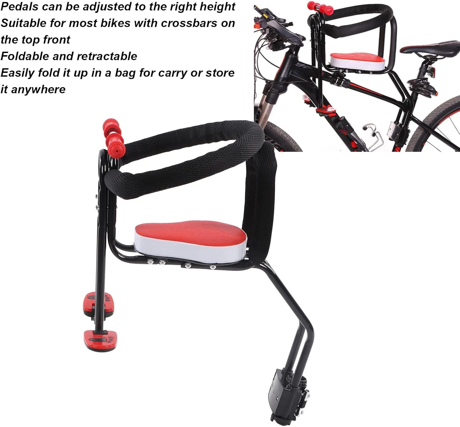 Front Mounted Bike Child Front Toddler Bike Seat Adjust Pedal Height Sturdy Iron Mountain Bike Safety Seat for Kids