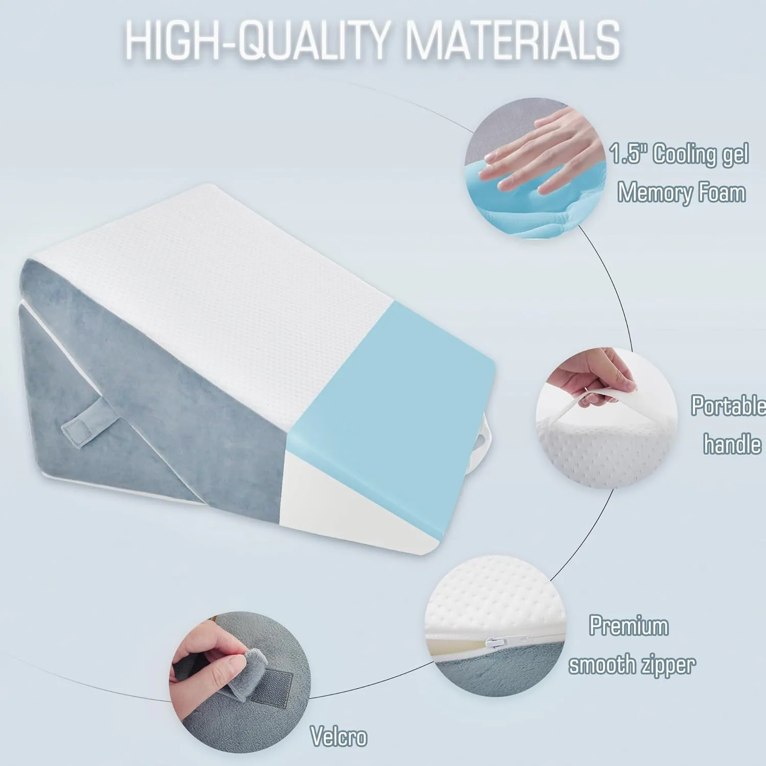 FSCGIFE Bed Wedge Pillow for Sleeping, 9&12 Inch Adjustable Bed Wedge Pillow for After Surgery, 7-in-1 Memory Foam Triangle Wedge Pillow, Relieve Acid Reflux, Gerd, Snoring