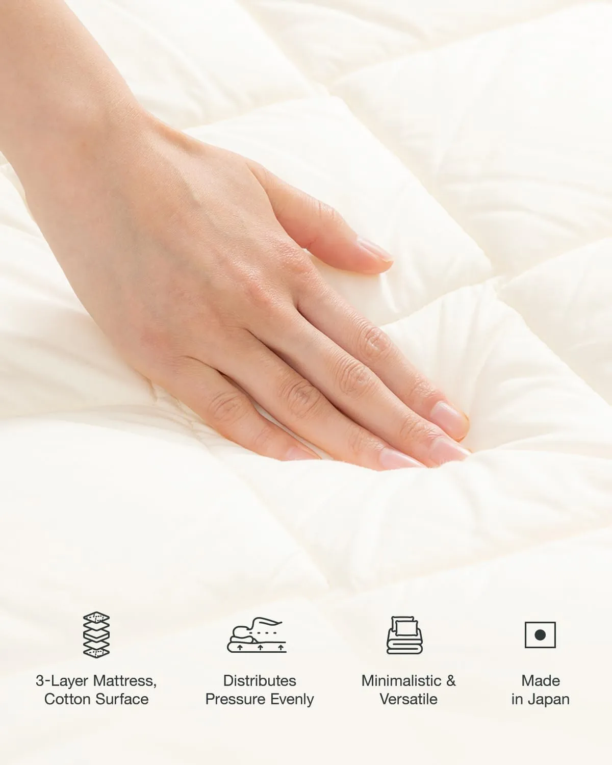 FULI Japanese Futon Mattress, Japanese Floor Mattress, Floor Bed, Tatami Foldable Bed, Roll Up Sleeping Pad, Shikibuton, Made in Japan (White, Twin)