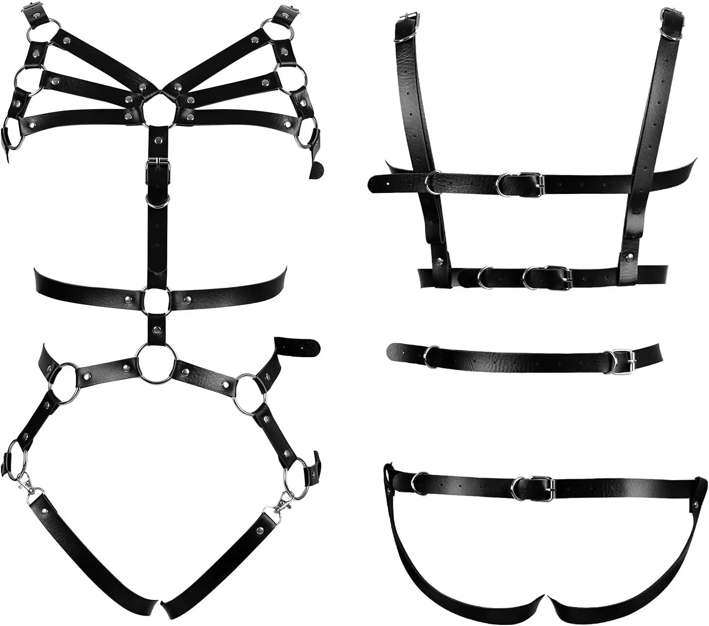 Full Cage Leather Body Harness Lingerie Punk Womens Hollow Out Harajuku Garter Belt Set Gothic Adjustable Size Halloween Rave