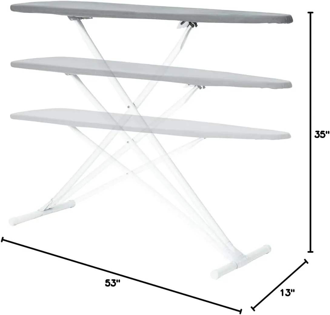 Full Size Ironing Board with Cover & Pad – Made in USA by Seymour Home Products Adjustable Steel T-Legs, 35" High Perforated Top for Steam Durable Iron Board for Home, Laundry Room (Grey)