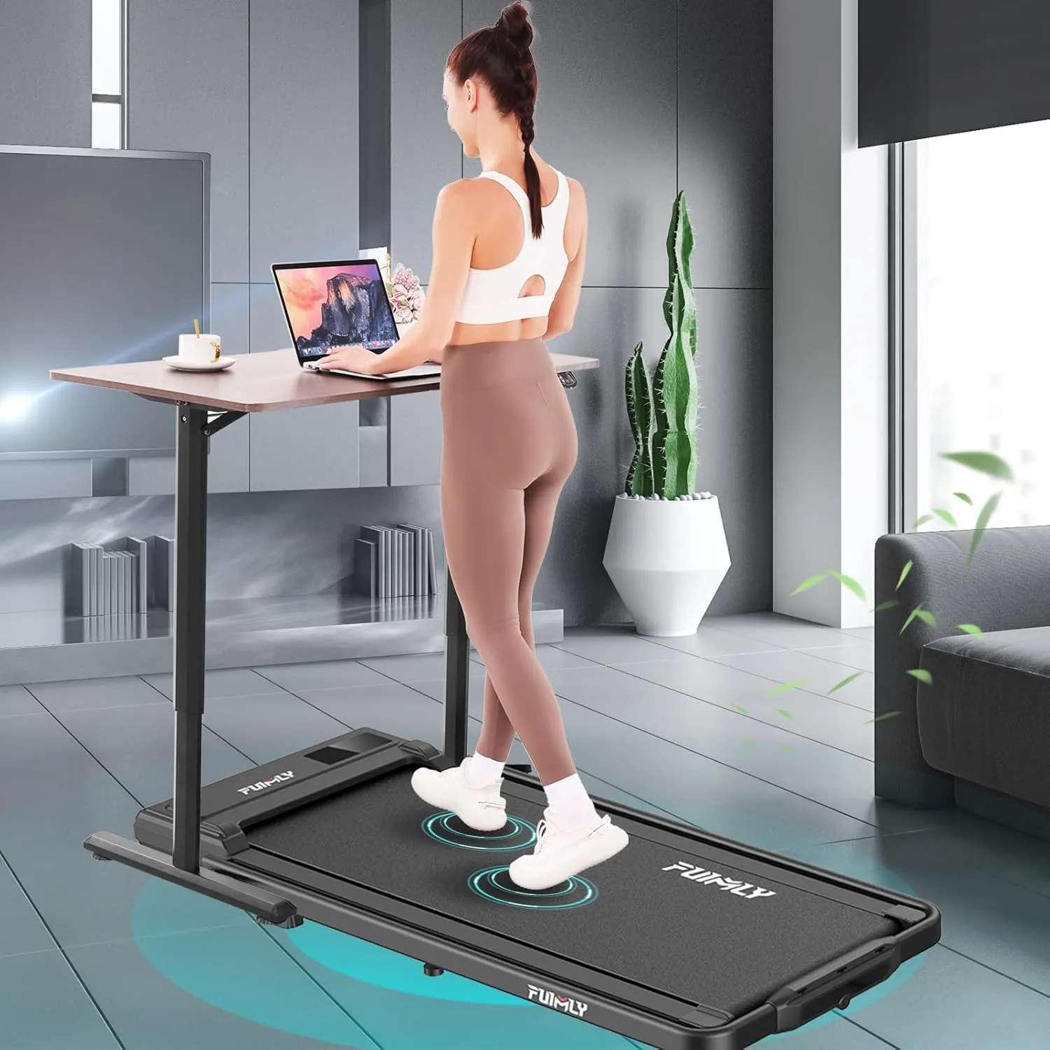 FUNMILY Incline Walking Pad Treadmill with Handle Bar,4 in 1 Under Desk Treadmills for Home,300lb Capacity,2.5HP Folding Compact Treadmills with Remote Control,LED Touch Screen,Electric Machine