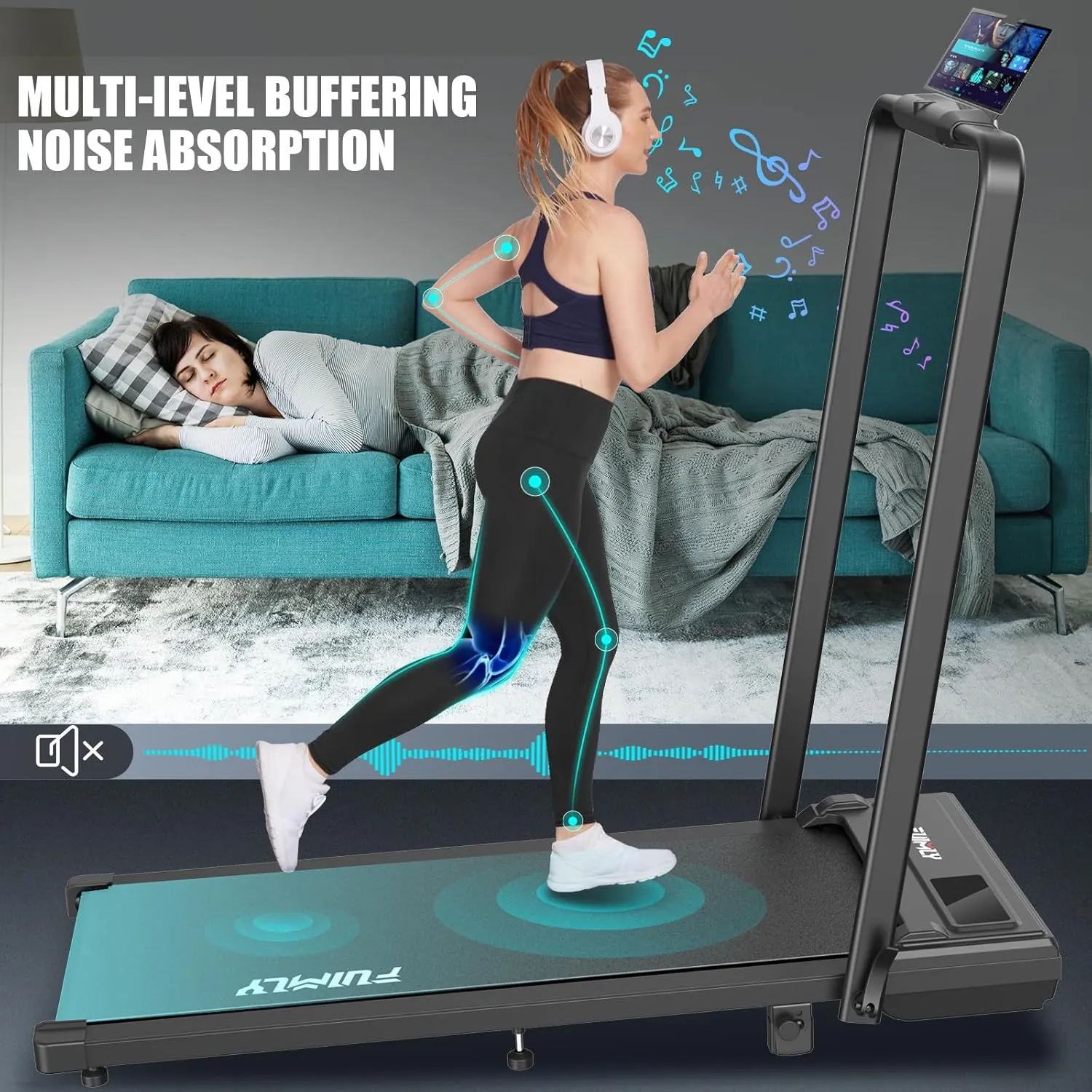FUNMILY Incline Walking Pad Treadmill with Handle Bar,4 in 1 Under Desk Treadmills for Home,300lb Capacity,2.5HP Folding Compact Treadmills with Remote Control,LED Touch Screen,Electric Machine