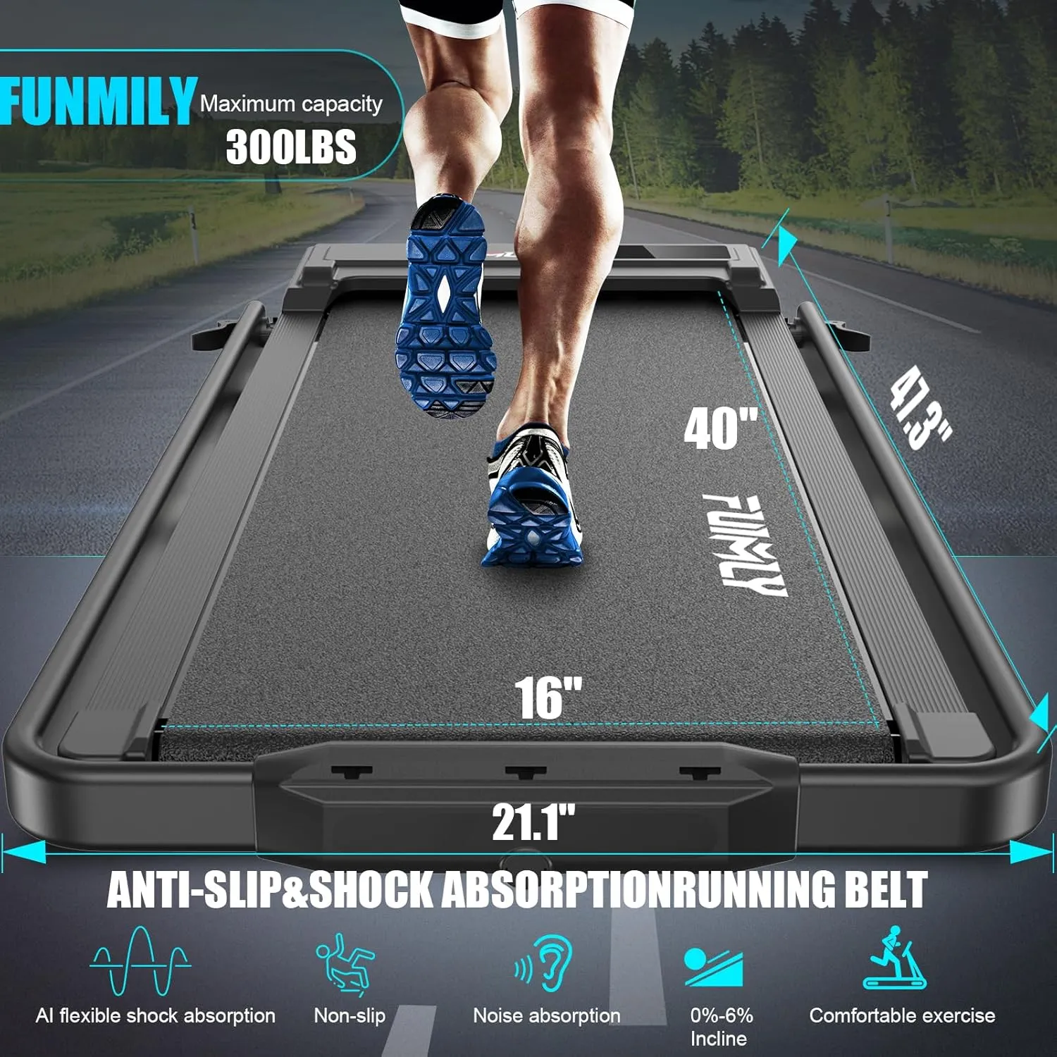FUNMILY Incline Walking Pad Treadmill with Handle Bar,4 in 1 Under Desk Treadmills for Home,300lb Capacity,2.5HP Folding Compact Treadmills with Remote Control,LED Touch Screen,Electric Machine