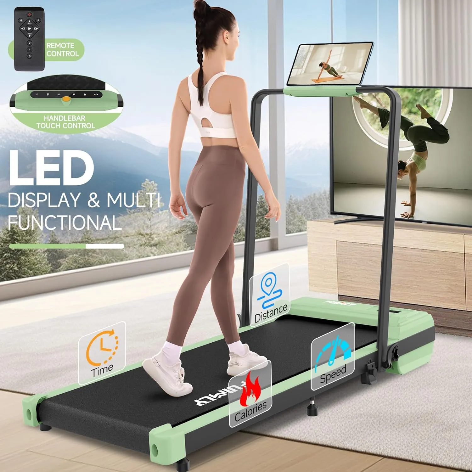 FUNMILY Walking Pad Treadmill with Incline, Foldable Treadmill for Home Office, Portable Walking Pad Treadmill, 300 Lb Capacity, Remote Control, Led Touch Screen, 2s Folding Treadmill