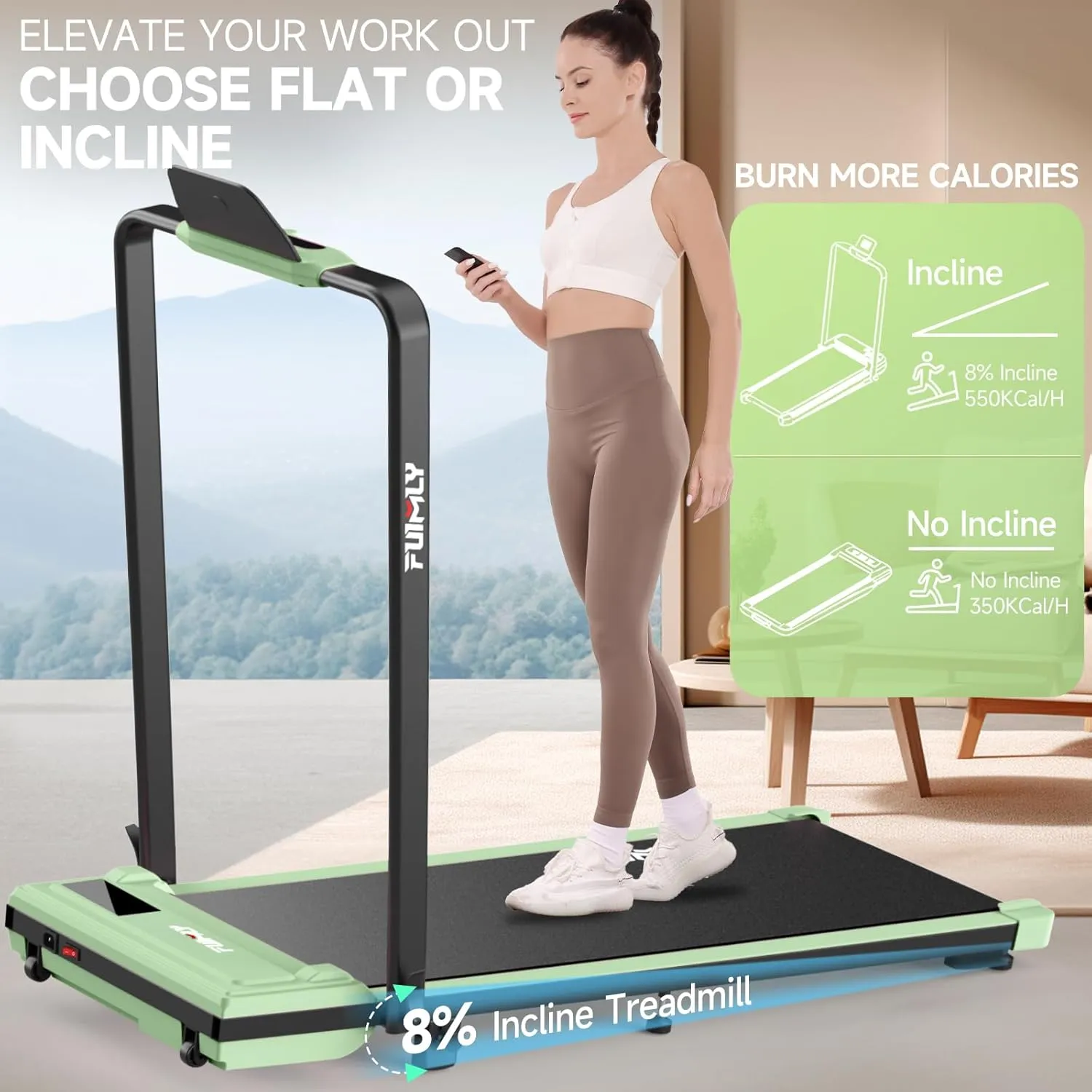 FUNMILY Walking Pad Treadmill with Incline, Foldable Treadmill for Home Office, Portable Walking Pad Treadmill, 300 Lb Capacity, Remote Control, Led Touch Screen, 2s Folding Treadmill