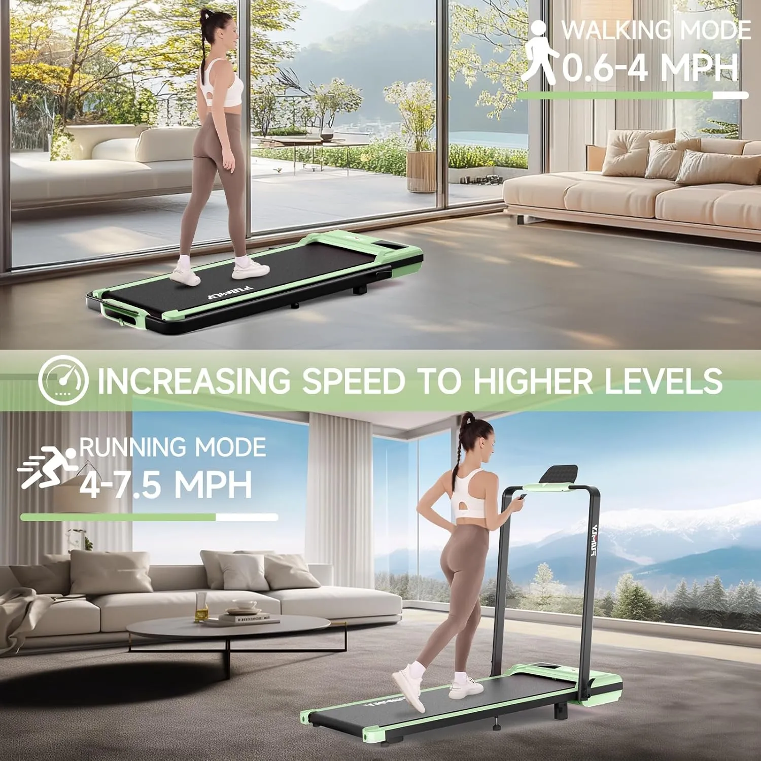FUNMILY Walking Pad Treadmill with Incline, Foldable Treadmill for Home Office, Portable Walking Pad Treadmill, 300 Lb Capacity, Remote Control, Led Touch Screen, 2s Folding Treadmill