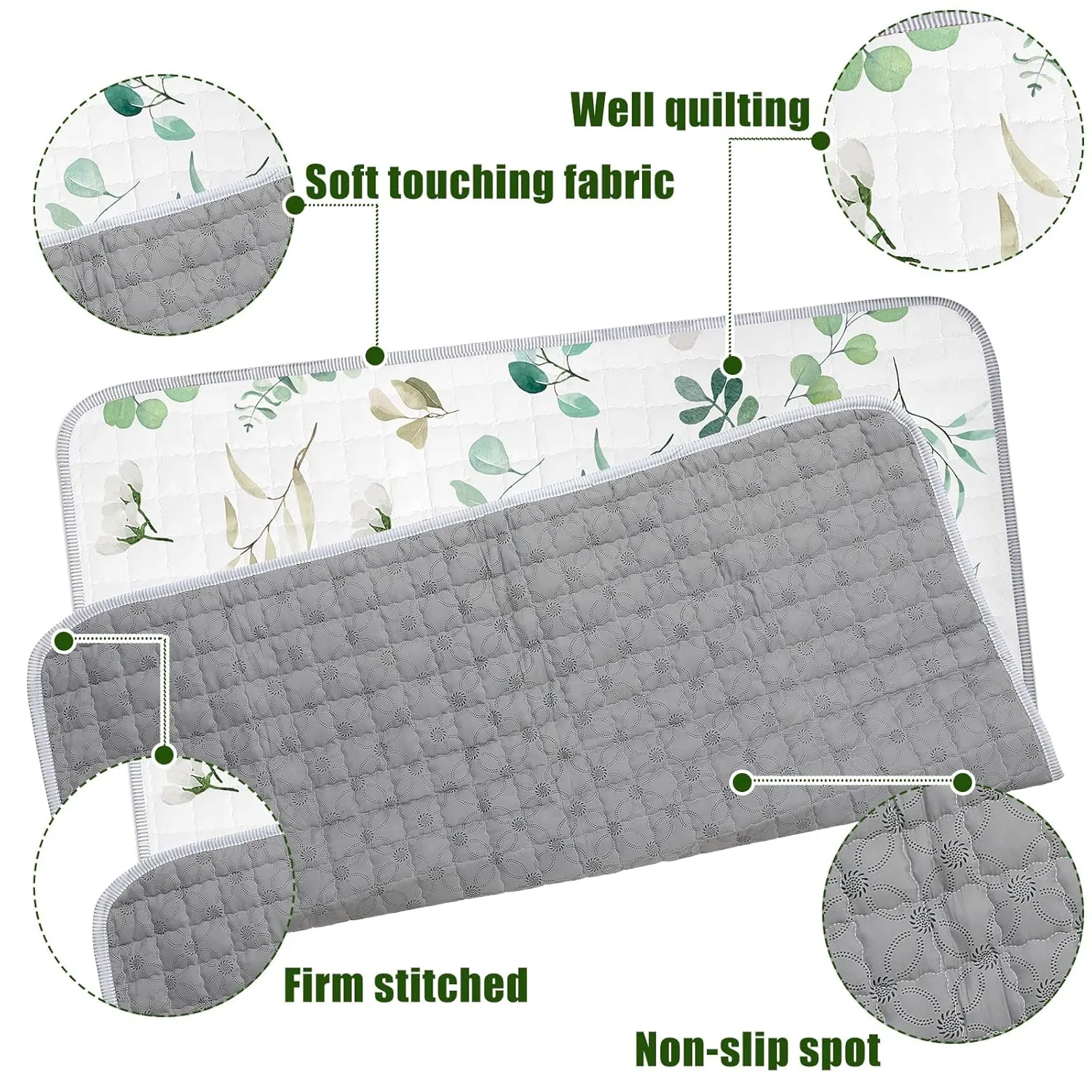 Funtery 43 x 43 Inch Boho Baby Play Mat Portable Crawling Washable Foldable Tummy Time Non Slip Baby Floor Large Playpen Mat for Infants Toddlers Floor Playpen Activity(Eucalyptus Leaves)