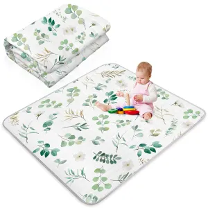 Funtery 43 x 43 Inch Boho Baby Play Mat Portable Crawling Washable Foldable Tummy Time Non Slip Baby Floor Large Playpen Mat for Infants Toddlers Floor Playpen Activity(Eucalyptus Leaves)