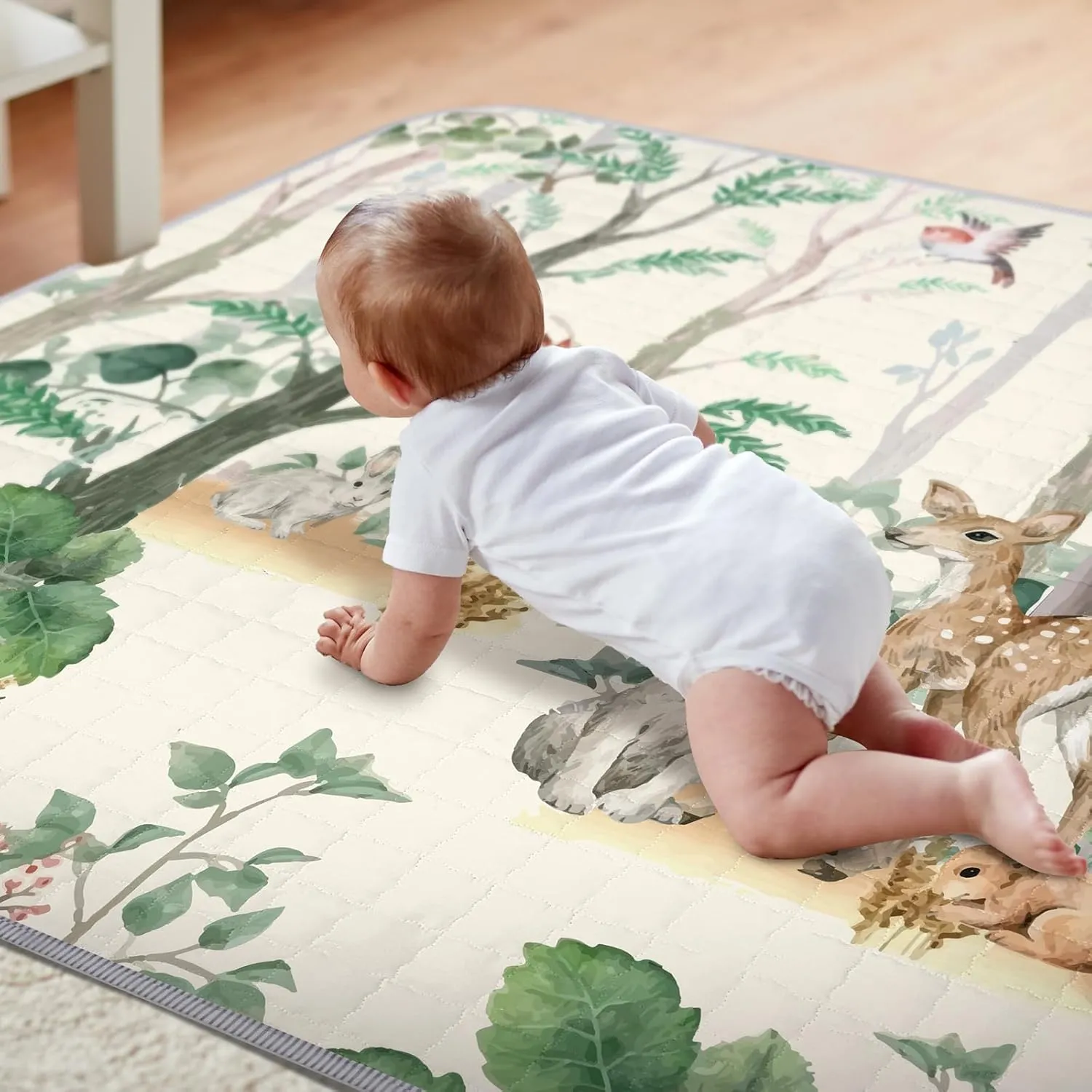 Funtery 43 x 43 Inch Boho Baby Play Mat Portable Crawling Washable Foldable Tummy Time Non Slip Baby Floor Large Playpen Mat for Infants Toddlers Floor Playpen Activity(Jungle Animal)