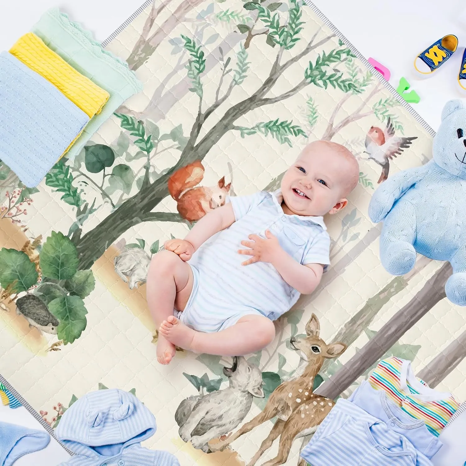 Funtery 43 x 43 Inch Boho Baby Play Mat Portable Crawling Washable Foldable Tummy Time Non Slip Baby Floor Large Playpen Mat for Infants Toddlers Floor Playpen Activity(Jungle Animal)