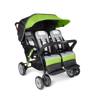 Gaggle by Foundations Sport Quad 4 Seat Stroller | 4-Seat Stroller for Daycare | Oversized UV Blocking Canopy | 5-Point Harness | Easy Loading | Storage Bucket | Lime