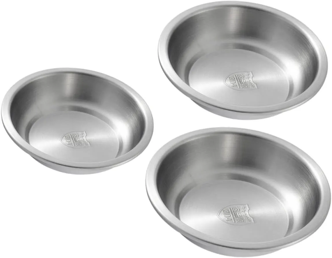 Garneck Camping Dish Set 3-pc Round Stainless Steel Plate Grid Plate Small Metal Dish for Snack Picnic