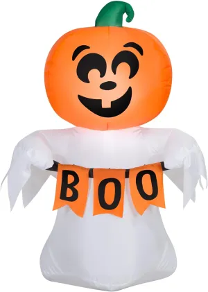 Gemmy Halloween Inflatable Jack O' Lantern Ghost, 3.5 ft Tall, Multi
