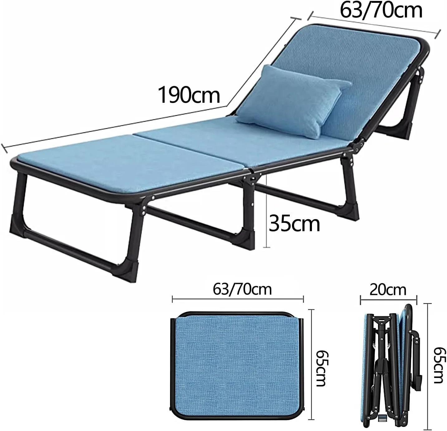 Generic Portable Folding Bed for Adults 4 x 360° Universal Wheels 6 Positions Adjustable Reclining Folding Camping Cot Free Cushion and Dusts Cover(Blue,190 * 63 * 35cm), OAKJSSVKA-BLUE-190*63*35CM