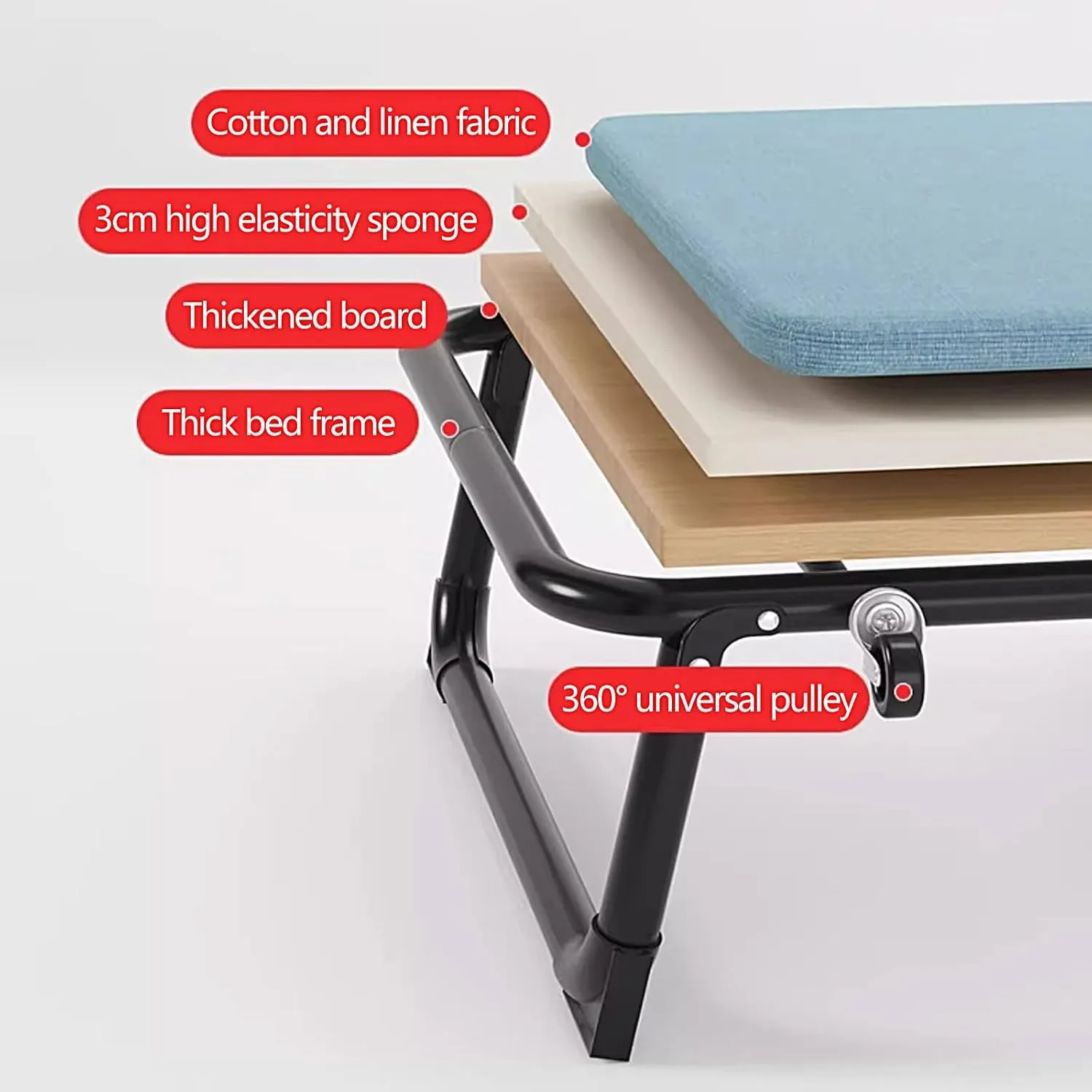 Generic Portable Folding Bed for Adults 4 x 360° Universal Wheels 6 Positions Adjustable Reclining Folding Camping Cot Free Cushion and Dusts Cover(Blue,190 * 63 * 35cm), OAKJSSVKA-BLUE-190*63*35CM