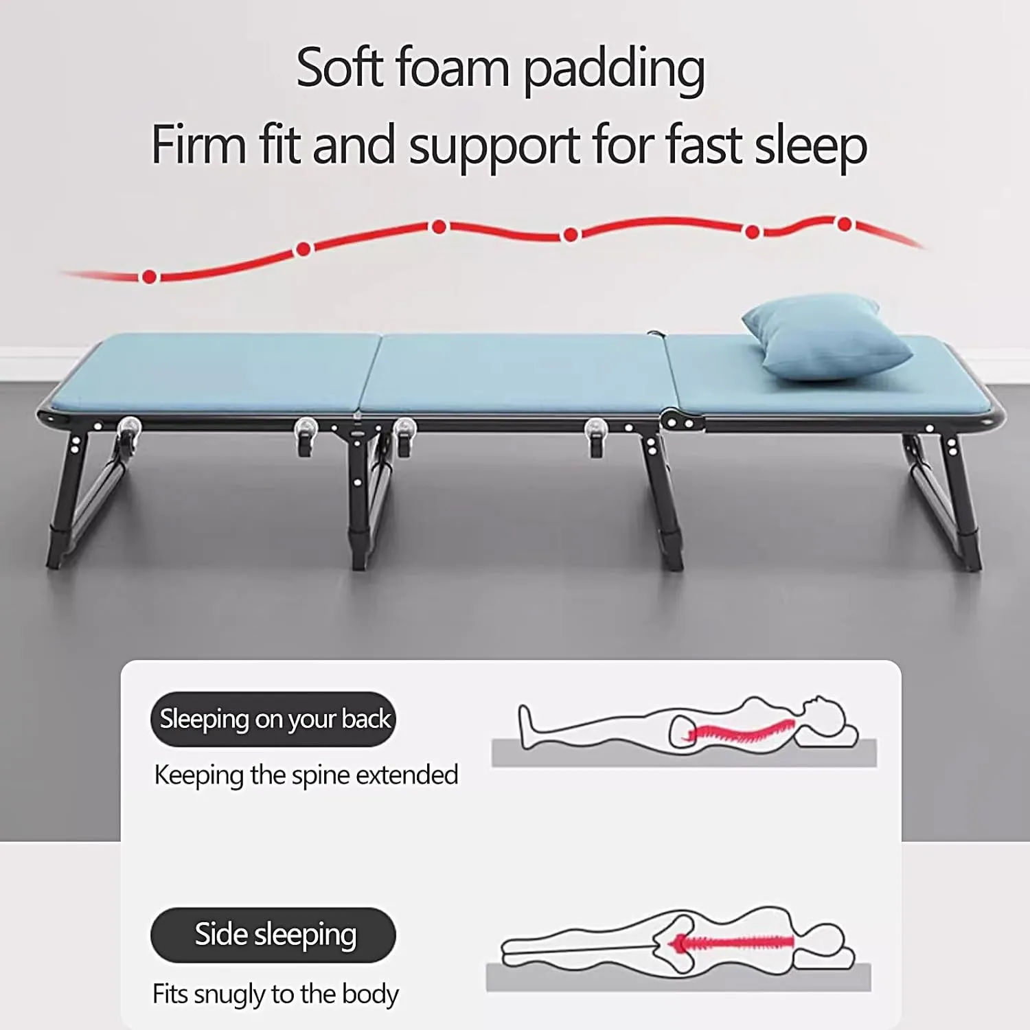 Generic Portable Folding Bed for Adults 4 x 360° Universal Wheels 6 Positions Adjustable Reclining Folding Camping Cot Free Cushion and Dusts Cover(Blue,190 * 63 * 35cm), OAKJSSVKA-BLUE-190*63*35CM