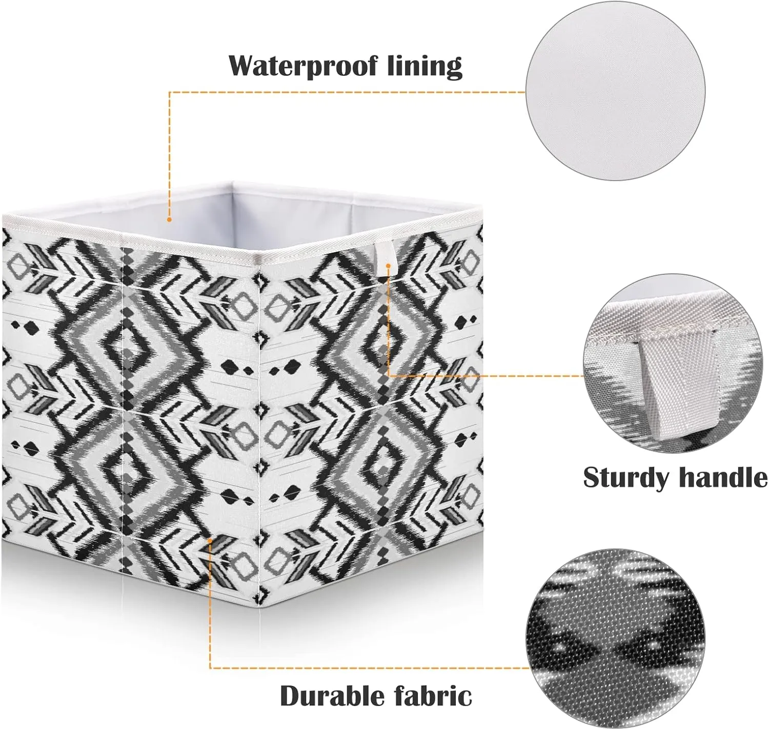 Geometric Ethnic Oriental Traditional Tribal Embroidery Style Square Foldable Cube Storage Basket Collapsible Fabric with Handles Bag Organizer Clothes for Home Bedroom 11 x 11 x 11 in