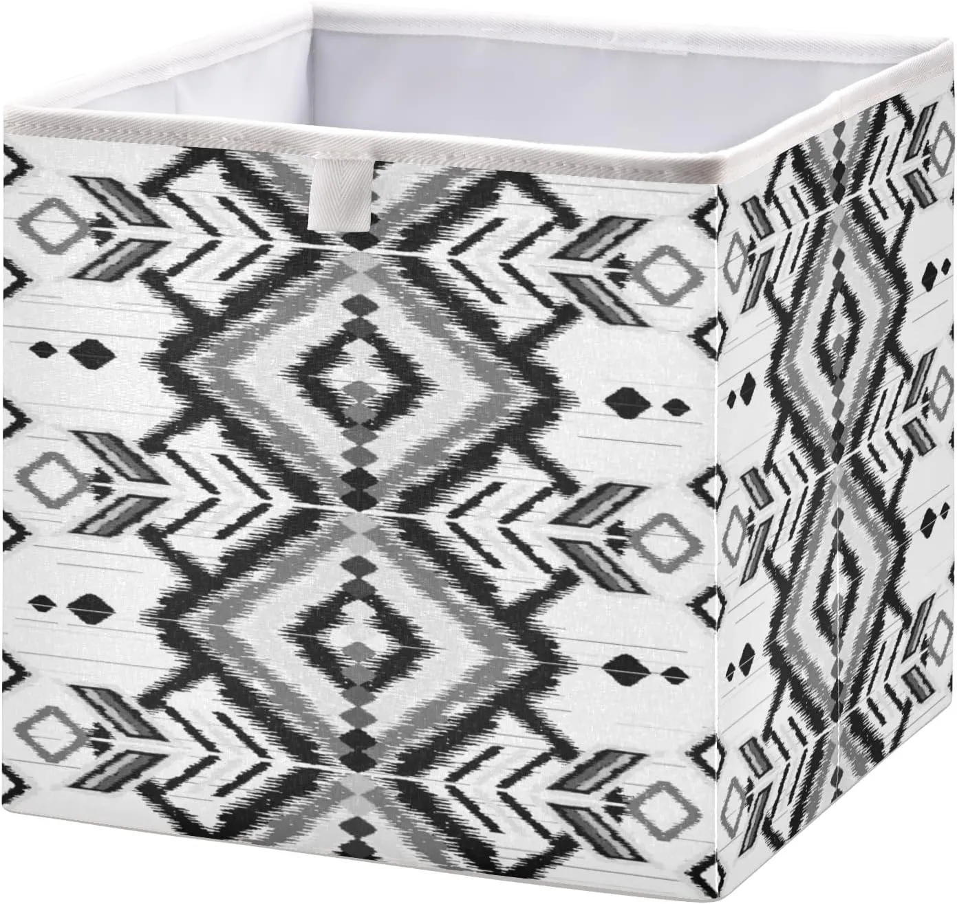 Geometric Ethnic Oriental Traditional Tribal Embroidery Style Square Foldable Cube Storage Basket Collapsible Fabric with Handles Bag Organizer Clothes for Home Bedroom 11 x 11 x 11 in