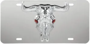 GG Grand General 60285 Stainless Steel License Plate w/3D Long Horn Emblem, 4 Holes, Chrome