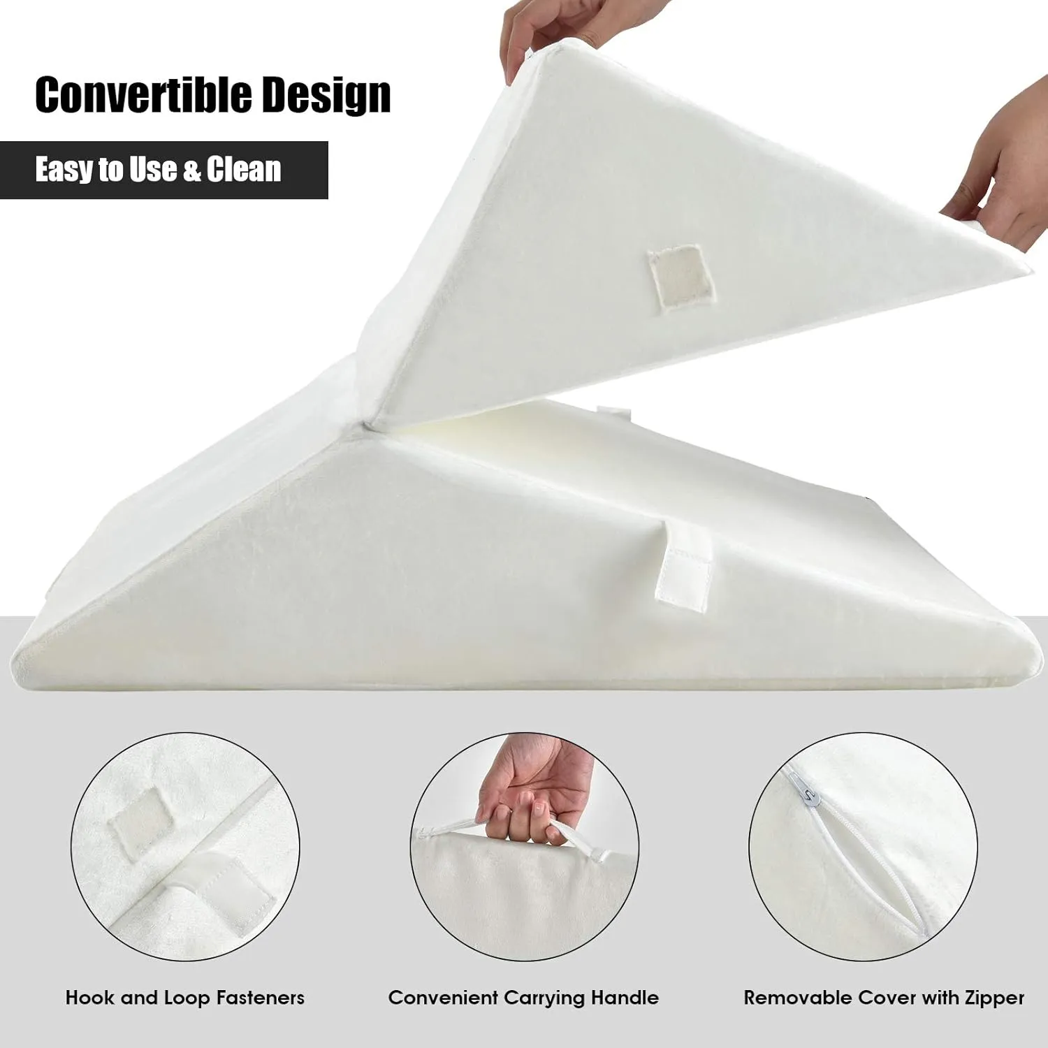 Giantex Bed Wedge Pillow, Adjustable 9&12 Inch Folding Memory Foam Incline Cushion for Legs and Back Support, Memory Foam Bed Support Pillow w/Removable Cover for Sleep Resting Reading (White)