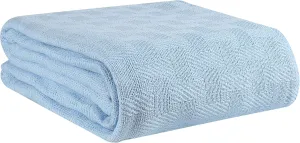 GLAMBURG 100% Cotton Bed Blanket, Breathable, Cotton Thermal Blankets, King Size - Perfect for Layering Any Bed for All Season - Sky Blue