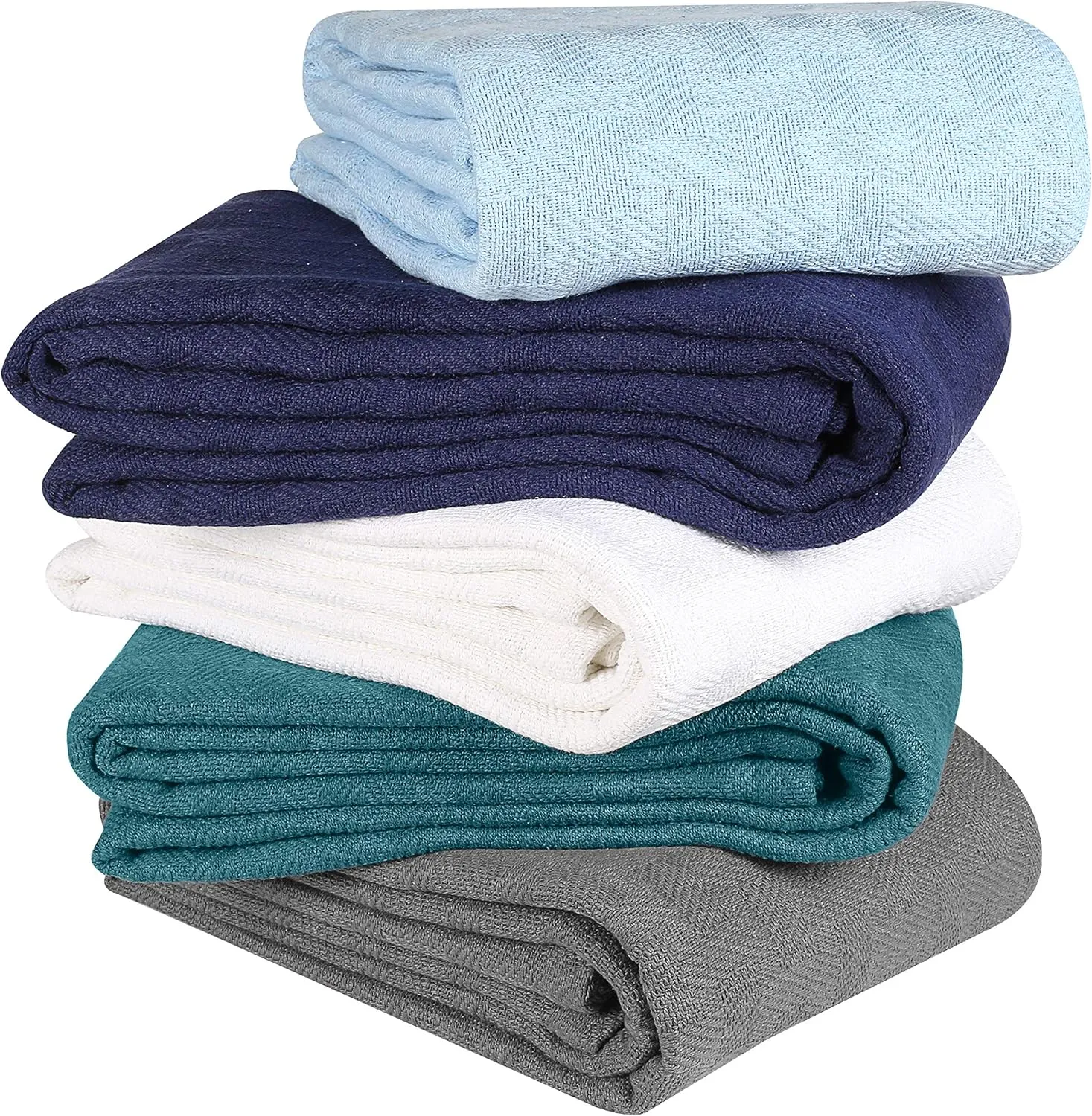 GLAMBURG 100% Cotton Bed Blanket, Breathable, Cotton Thermal Blankets, King Size - Perfect for Layering Any Bed for All Season - Sky Blue