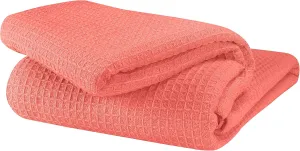 GLAMBURG 100% Cotton Thermal Blanket, Breathable Bed Blanket Twin Size, Soft Waffle Blanket, Twin Blanket, All Season Cotton Blanket, Coral