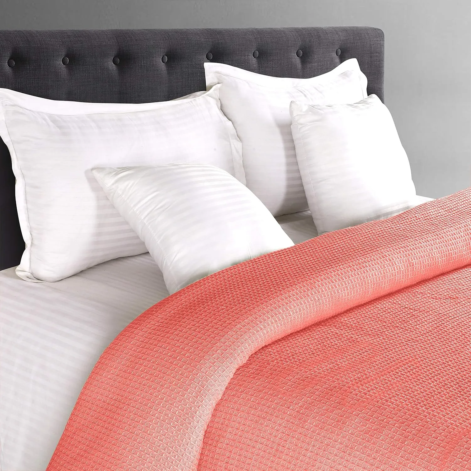GLAMBURG 100% Cotton Thermal Blanket, Breathable Bed Blanket Twin Size, Soft Waffle Blanket, Twin Blanket, All Season Cotton Blanket, Coral
