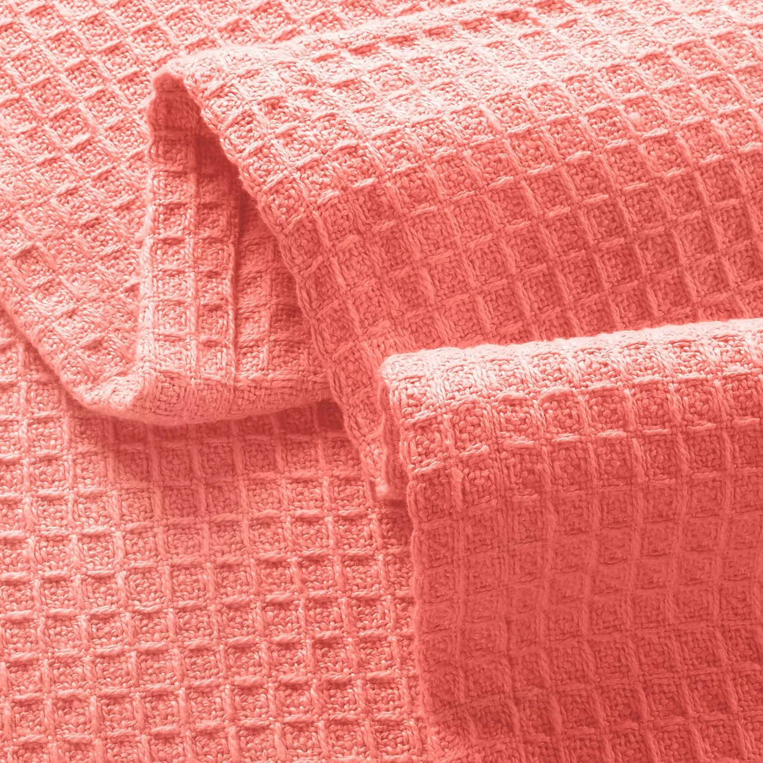 GLAMBURG 100% Cotton Thermal Blanket, Breathable Bed Blanket Twin Size, Soft Waffle Blanket, Twin Blanket, All Season Cotton Blanket, Coral