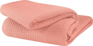 GLAMBURG 100% Cotton Thermal Blanket, Breathable Waffle Blanket, King Size, All Season, Peach