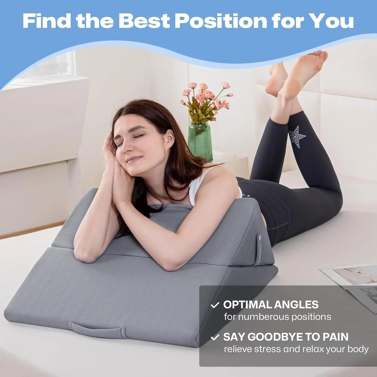 GOHOME Wedge Pillow for Headboard, 12 Inch Adjustable Memory Foam Bed Wedge Pillow for Sleeping - Acid Reflux, After Surgery, Snoring, Neck Pain and Back Pain, Grey