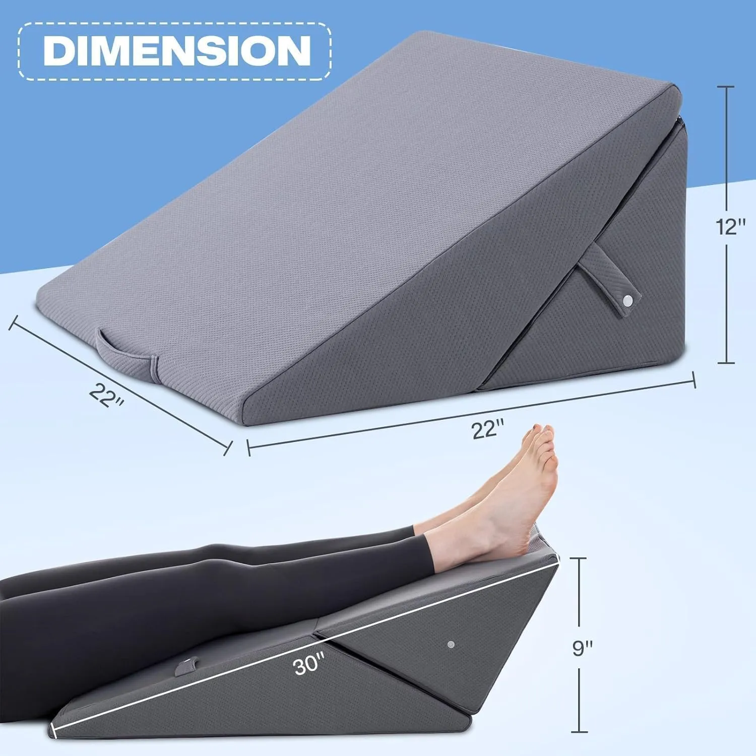 GOHOME Wedge Pillow for Headboard, 12 Inch Adjustable Memory Foam Bed Wedge Pillow for Sleeping - Acid Reflux, After Surgery, Snoring, Neck Pain and Back Pain, Grey