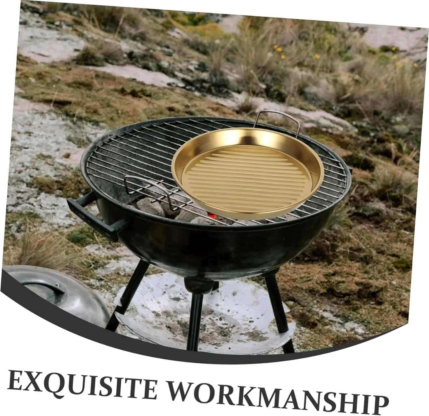 Golden Stainless Steel Round Plate Elegant Serving Platter for Bbq Seafood and Snacks User-friendly Design for Home Gatherings and Outdoor Picnics