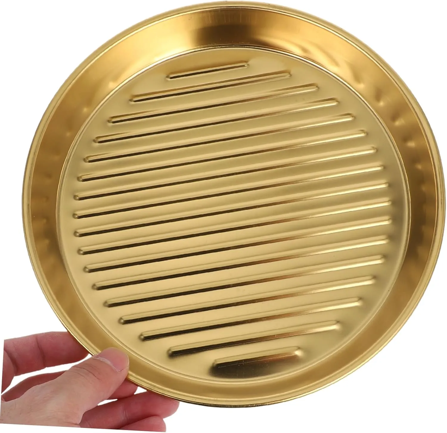 Golden Stainless Steel Round Plate Elegant Serving Platter for Bbq Seafood and Snacks User-friendly Design for Home Gatherings and Outdoor Picnics