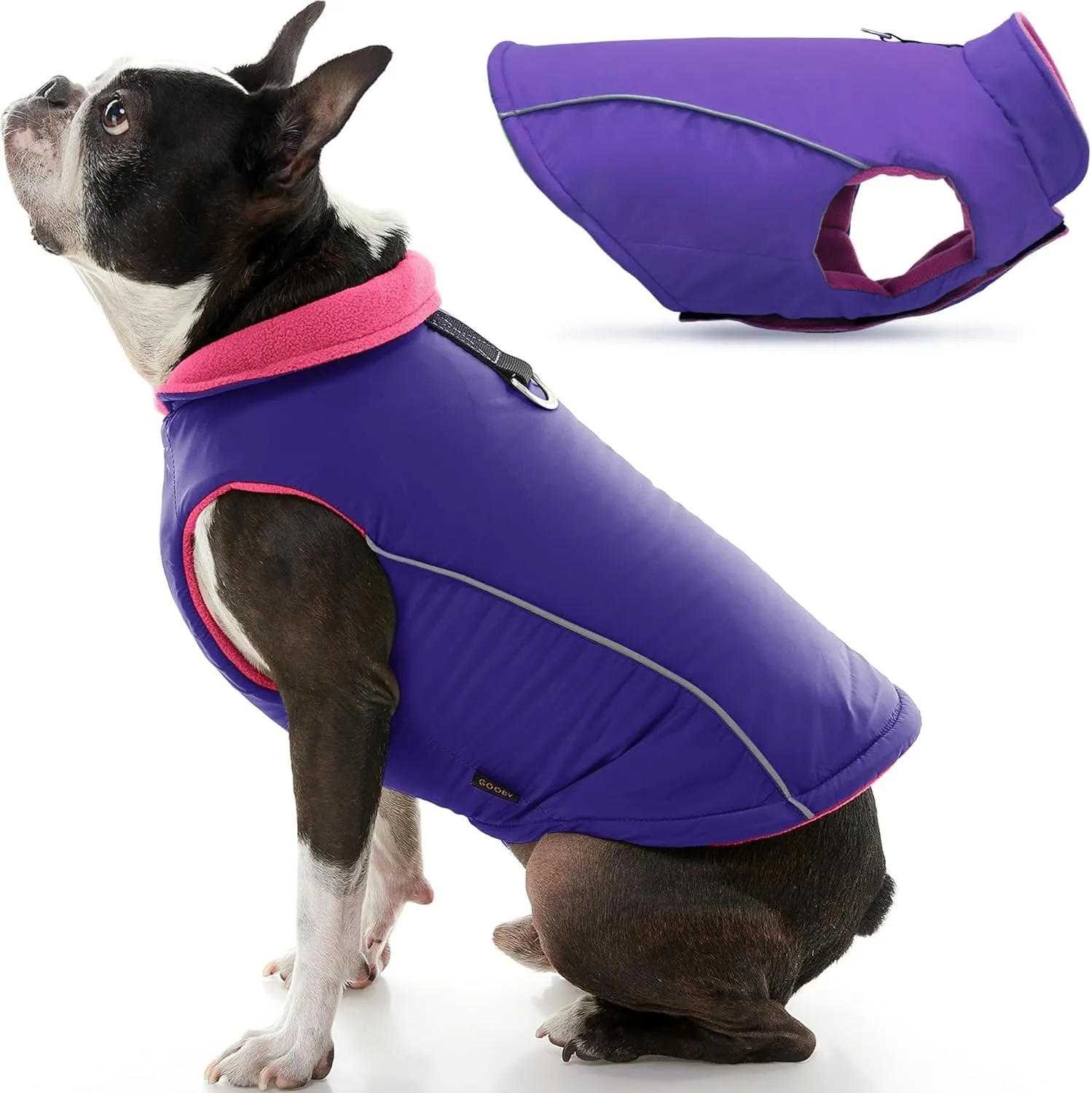 Gooby - Sports Vest, Fleece Lined Small Dog Cold Weather Jacket Coat Sweater with Reflective Lining, Purple, Small