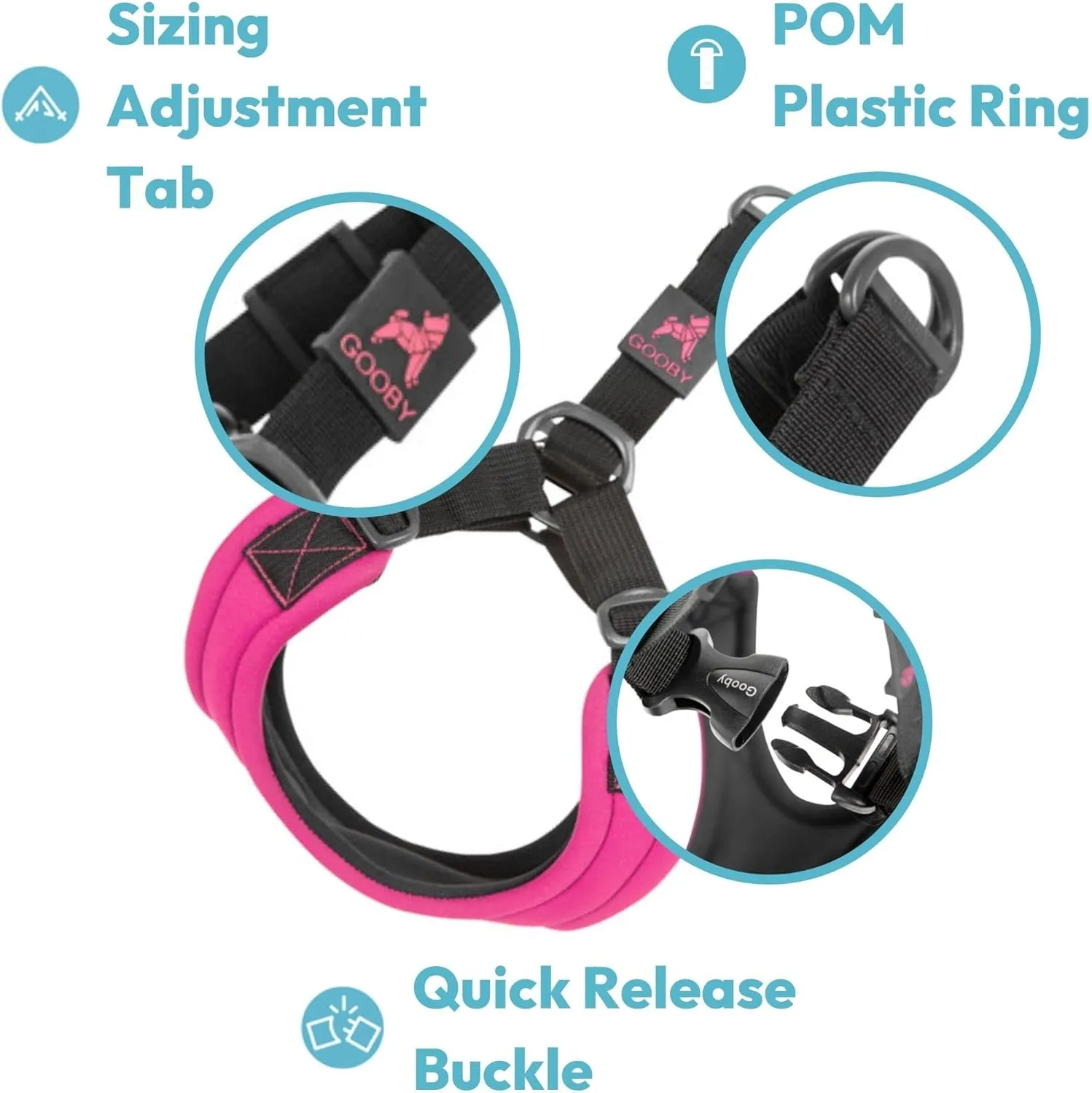 Gooby Sporty Escape Free Harness, Medium - Black, Neoprene, No-Pull, 4-Point Adjustment for Small Dogs up to 35 lbs