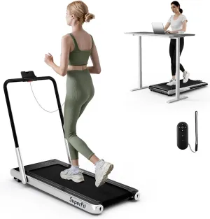 Goplus 2 in 1 Folding Treadmill, 340 LBS Capacity Walking Pad with Handle Bar, Under Desk Treadmill with Apps, Remote Control, LED Display, Foldable Portable Treadmills for Home Small, Office