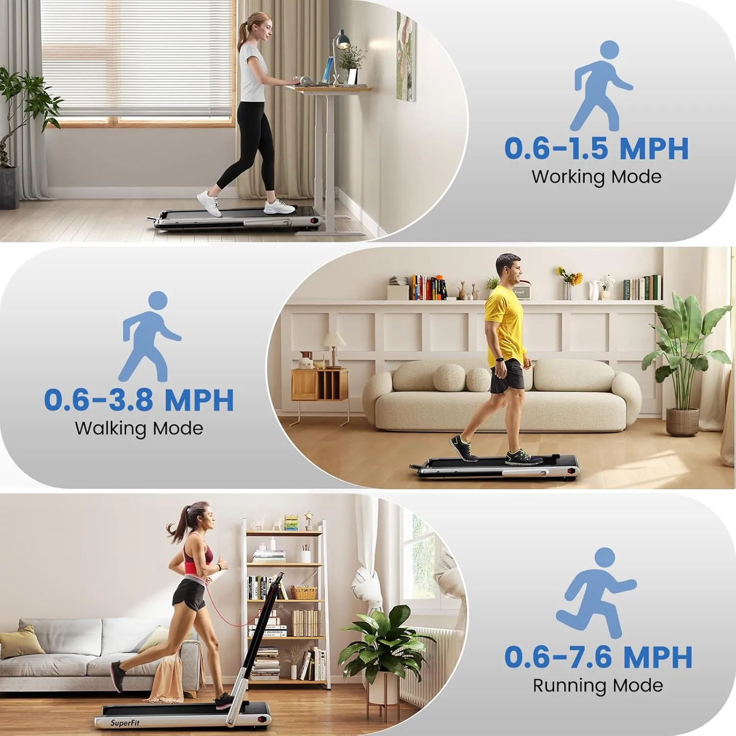 Goplus 2 in 1 Folding Treadmill, 340 LBS Capacity Walking Pad with Handle Bar, Under Desk Treadmill with Apps, Remote Control, LED Display, Foldable Portable Treadmills for Home Small, Office